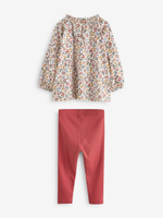 Блуза и легинсы в комплекте для девочки Next 386-047, Кирпичный, Белый