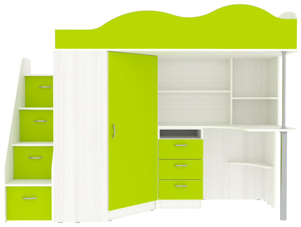 Кровать-чердак КарИВи Пионер Белое Дерево Лайм