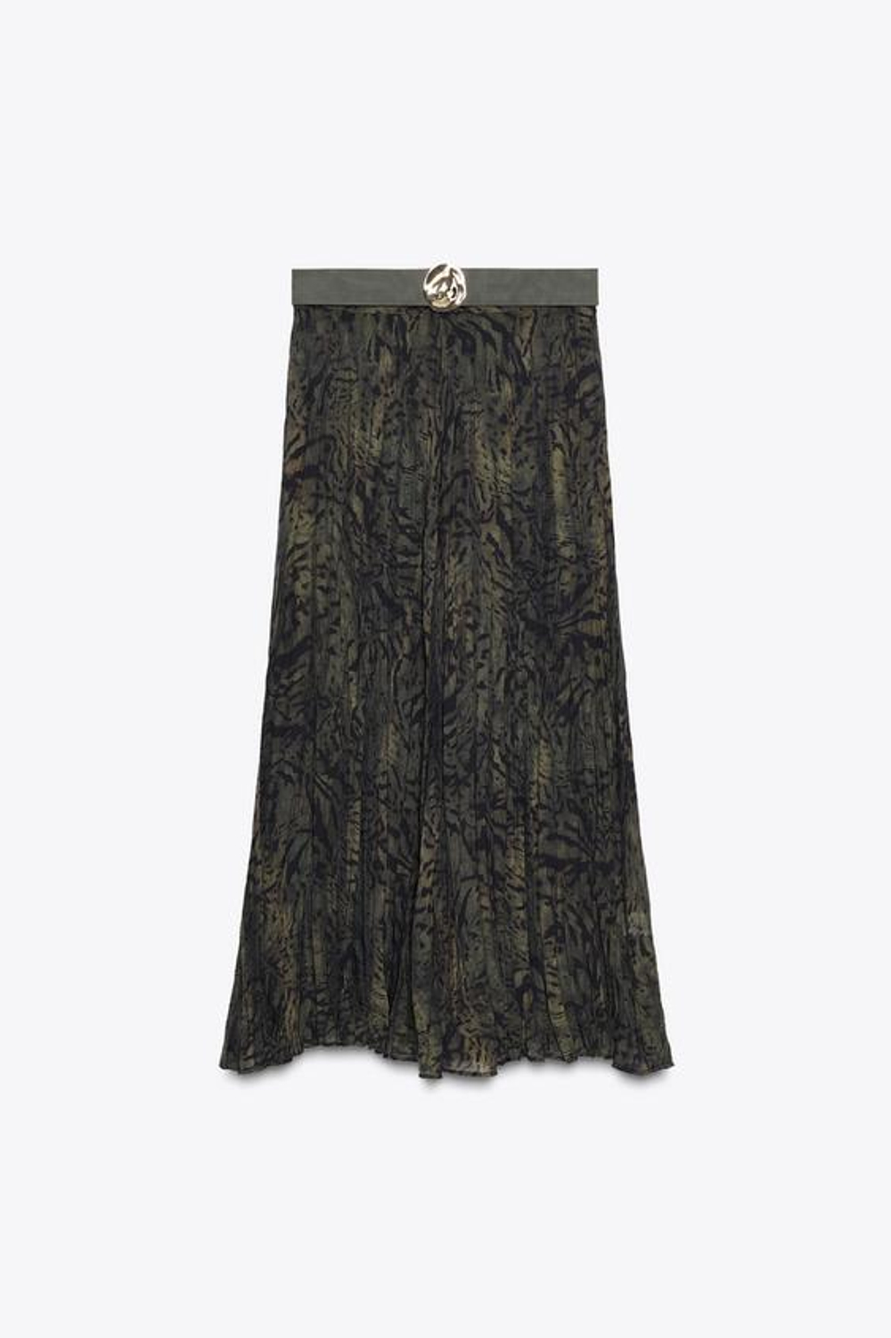 ZARA ЮБКА МИДИ ИЗ ТКАНИ С АНИМАЛИСТИЧЕСКИМ ПРИНТОМ И РЕМНЕМ, РАЗНОЦВЕТНЫЙ