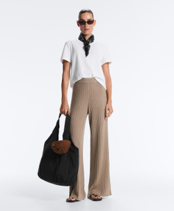 OYSHO Прямые брюки из ребристого трикотажа, темно-серый