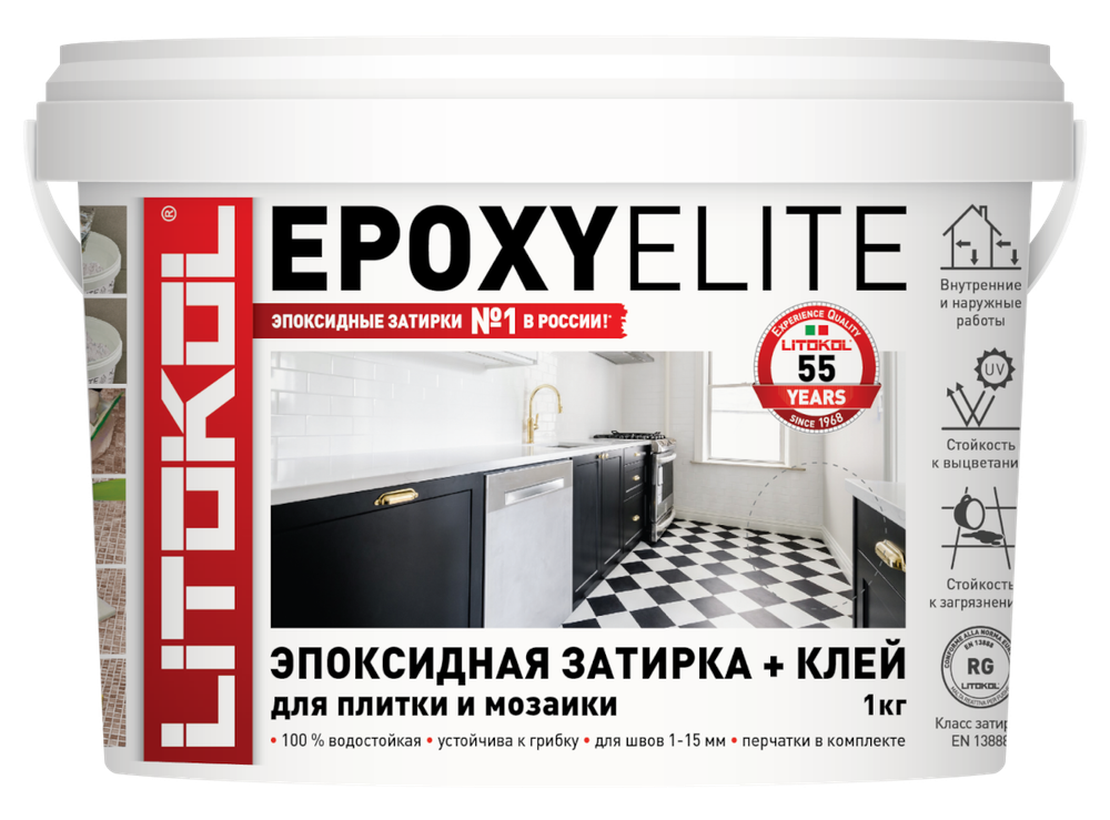 Затирка epoxyelite Цвет: E.05 Серый  базальт  1 кг, Litokol