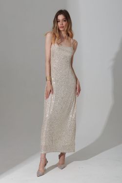 Платье длинное на бретелях цвета шампань