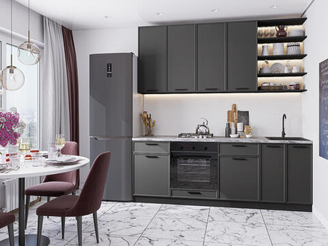 Прямая модульная кухня Фрейм-02 Stormy Silk - Graphite 2340*2200*600