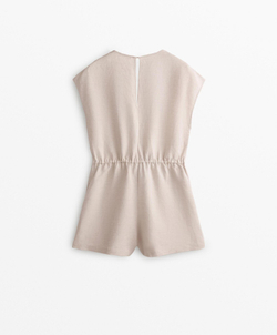 Oysho Короткий комбинезон с запахом из льна, песочный меланж