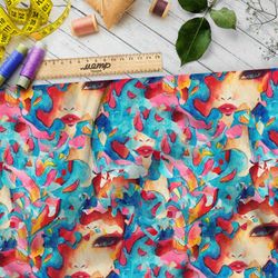 Ткань шифон загадочная девушка в разноцветных лепестках