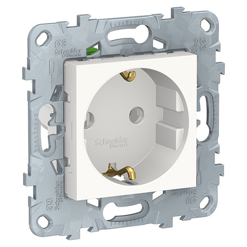 Розетка с заземлением без шторок с быстрозажимными клеммами SE Unica NEW, белый NU505618