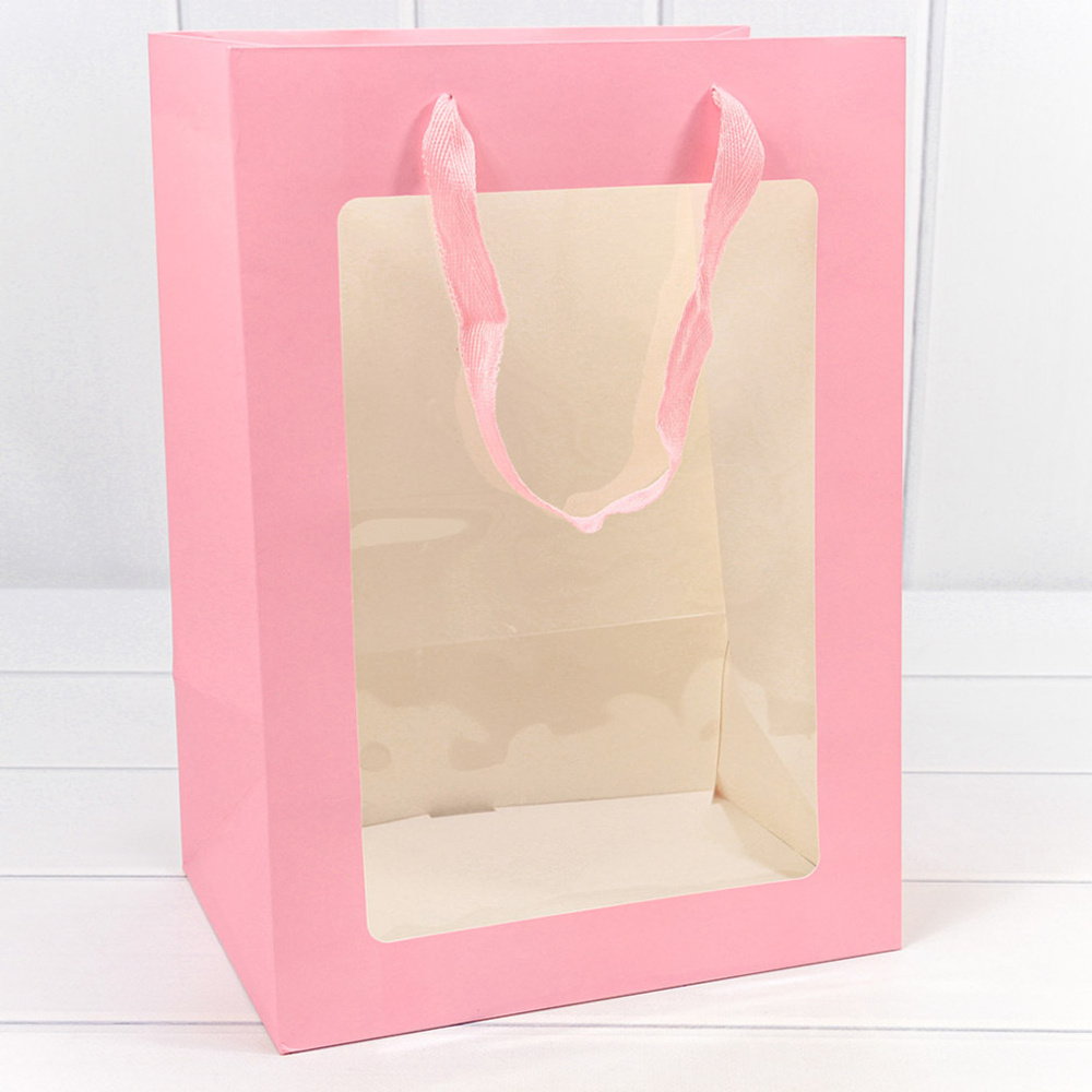 Пакет подарочный 18х25х13см с окошком (Розовый)
