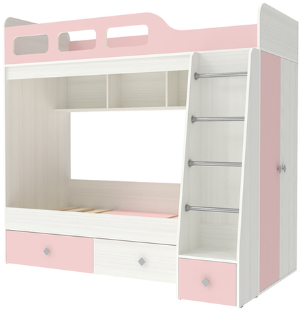 Двухъярусная кровать КарИВи Астра 3 Белое Дерево Розовый
