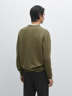 Massimo Dutti Свитер из смесовой шерсти с круглым вырезом, цвет морской волны