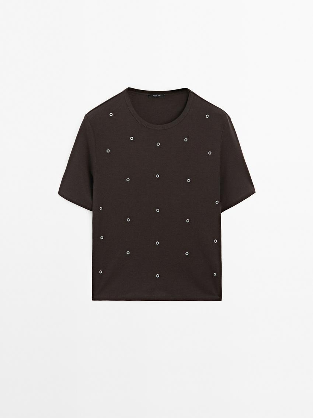 Massimo Dutti Футболка оверсайз с люверсами, коричневый