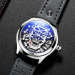 KANGOL Automatic Mechanical Movement Genuine Leather Strap Watch Men"s Watches Skeleton Dial K102 WZF186 BLACK