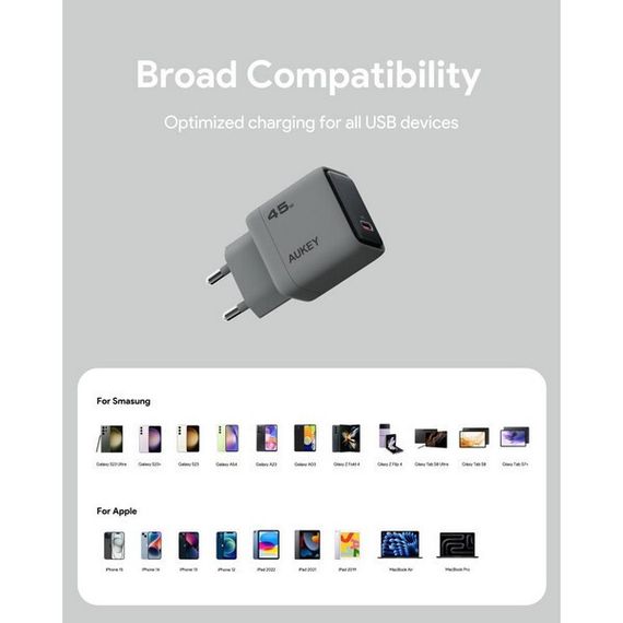 Cетевое зарядное устройство Aukey Comet 45W (AWC-PA-C2G) Gray