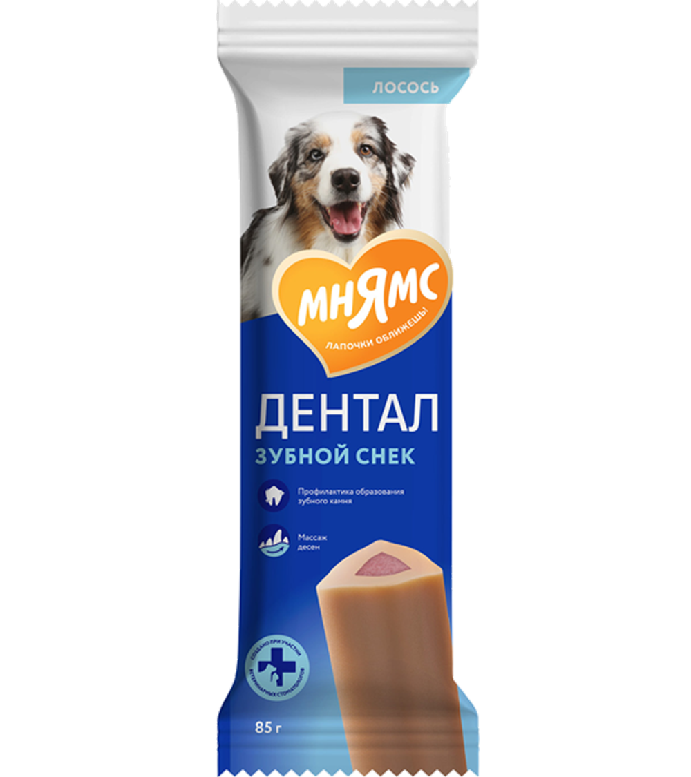 Мнямс Dental Лакомство для собак "Зубной снек" с лососем 85гр.