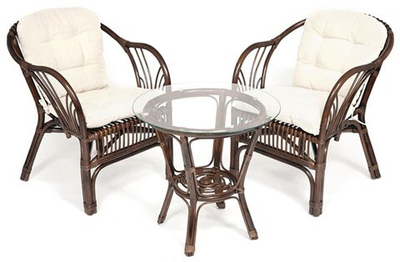 Комплект кофейный NEW BOGOTA (2 кресла + стол) walnut (грецкий орех) с подушками, арт.13343