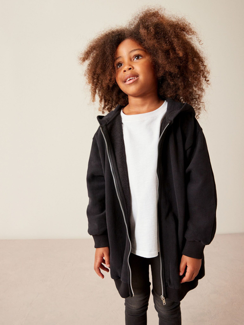 Толстовка удлиненная на молнии с капюшоном для девочки Next A90-820, Черный