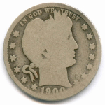 1/4 доллара 1900 (S). США. Четвертак Барбера. Серебро F