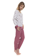 Озорная пижама с принтом в виде кошек (Размер: M) (Цвет: светло-бордовый)