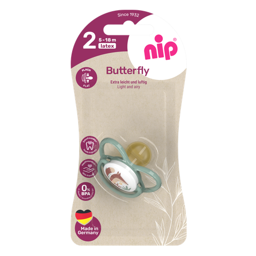 NIP Соска пустышка, латекс, размер 2 "Butterfly" Лиса (5-18 мес) 1 шт