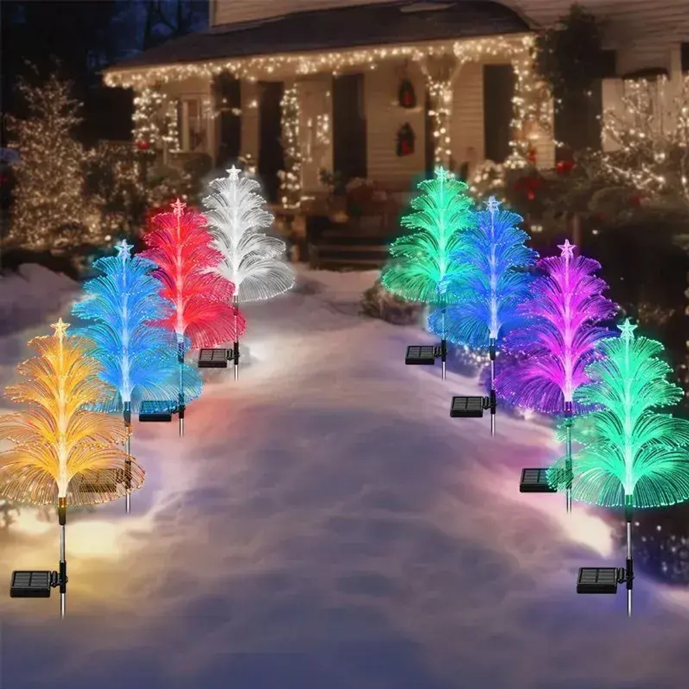 2 шт. Декоративный садовый уличный светильник на солнечной батарее "Фонарик Елочка"