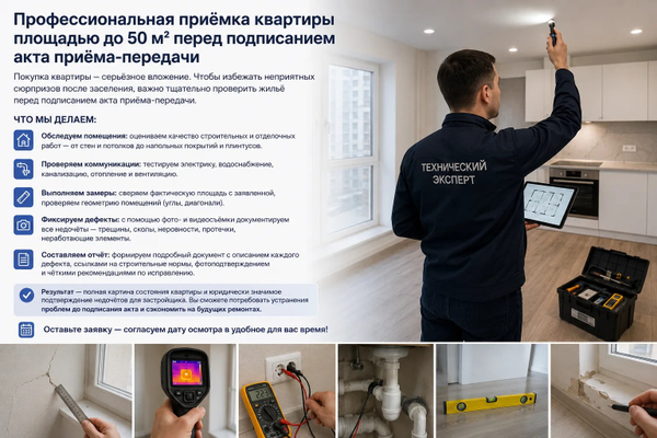 Приемка квартиры от застройщика (до 50м2)