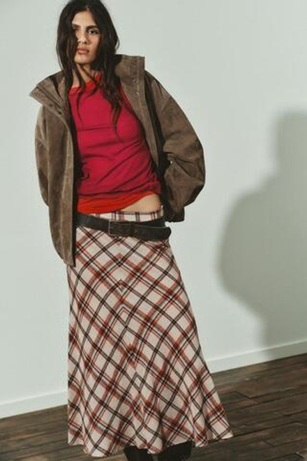 ZARA ЮБКА МИДИ В КЛЕТКУ, БЕЖЕВЫЙ