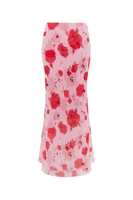 Юбка двухслойная макси из принтованного шифона