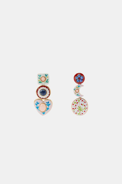 ZARA СЕРЬГИ «ТРОЙНОЕ СЕРДЦЕ И ЛУНА С КАМНЕМ», РАЗНОЦВЕТНЫЙ