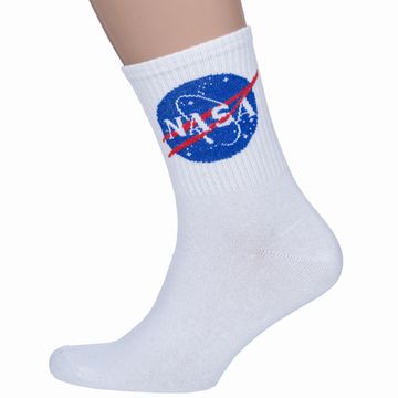Носки Космос "Наса", р-р 36-42 (белый, синии пятка и мысок)