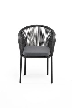 "Лион" стул плетеный из роупа, каркас алюминий серый (RAL7022) муар, роуп серый круглый, ткань серая 017