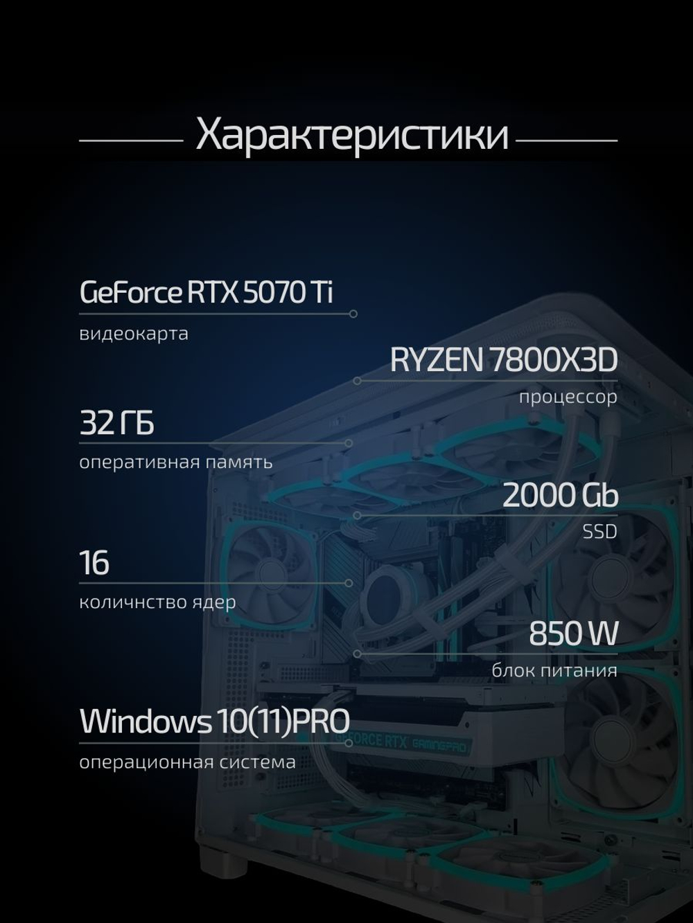 Игровой компьютер (системный блок) AMD Ryzen 7 7800X3D / NVIDIA GeForce RTX 5070 Ti (16 Гб) / 32GB DDR5 / SSD 2TB / 850W