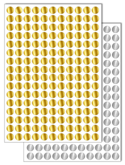 Набор металлизированных (золото, серебро зеркальное) наклеек для упаковки и маркировки Policomprint S10, 10 мм. 352 шт.