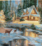 Наволочка гобеленовая декоративная для интерьерной подушки Зимний домик 47*47