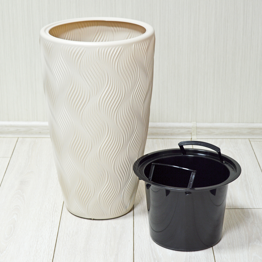 Кашпо Флэйм 24л, со вставкой 5л, светло-бежевый