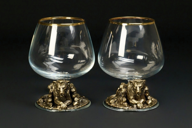 Бокалы для коньяка "Лев VIP" эконом 2 шт. в подарочном футляре с художественным оформлением
