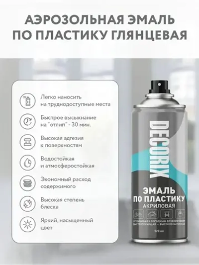 Краска для пластика черная глянцевая аэрозольная DECORIX - эмаль по пластику в баллончике 520 мл
