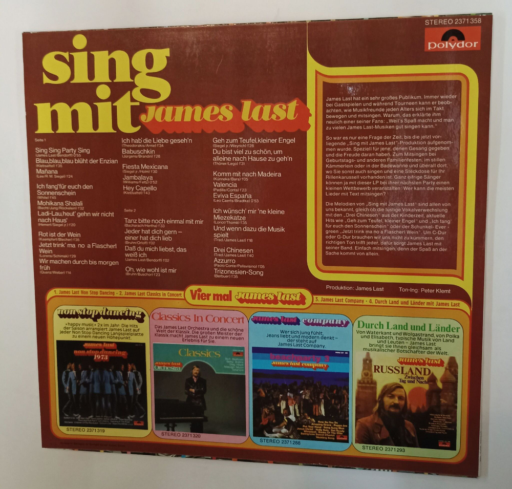Винтажная виниловая пластинка LP James Last Sing Mit (Germany 1973)