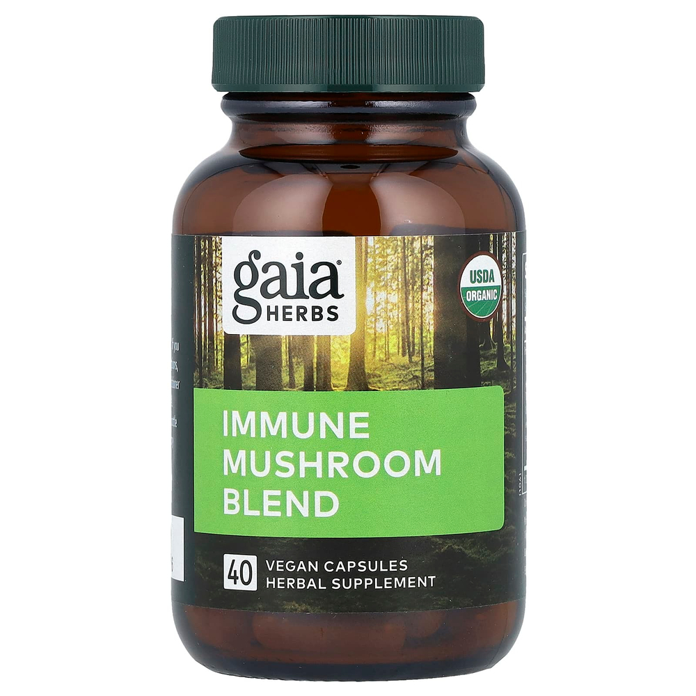 Gaia Herbs, смесь грибов для иммунитета, 40 веганских капсул