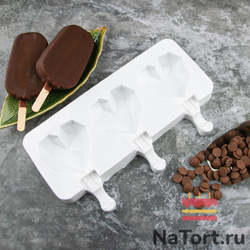 Форма силиконовая  «Эскимо Алмазные сердечки», 3 ячейки