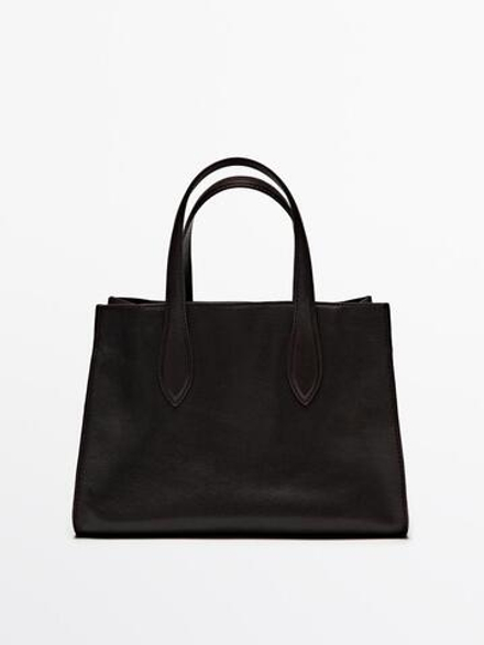 Massimo Dutti Сумка-шопер из кожи наппа, коричневый