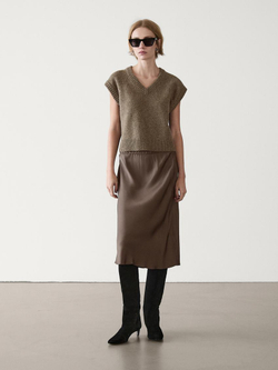 Massimo Dutti Жилет из 100% шерсти с V-образным вырезом, норка