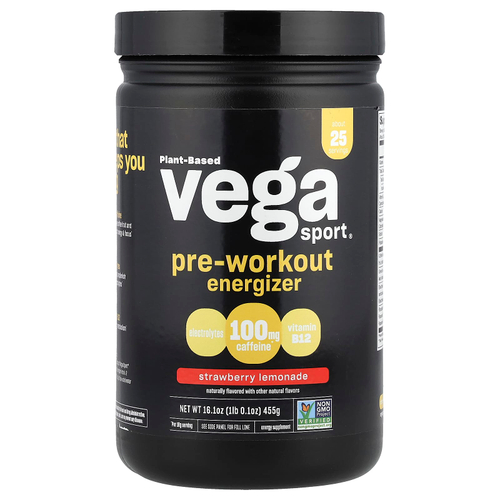 Vega, Sport, предтренировочный комплекс на растительной основе, клубничный лимонад, 455 г (1 фунт 0,1 унции)