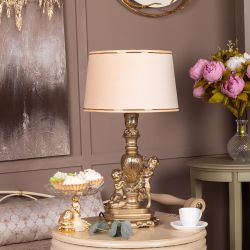 Настольная лампа Путти Бронза с абажуром Конфети Айвори