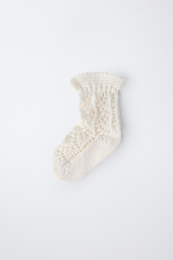 ZARA АЖУРНЫЕ НОСКИ ИЗ ХЛОПКА И ШЕЛКА, ЭКРЮ