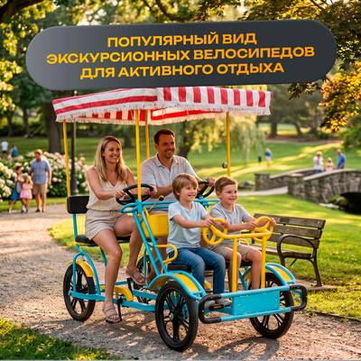 Семейный велосипед, шестиместный, розовый