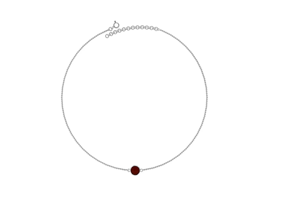 Колье с круглым янтарем вишневый