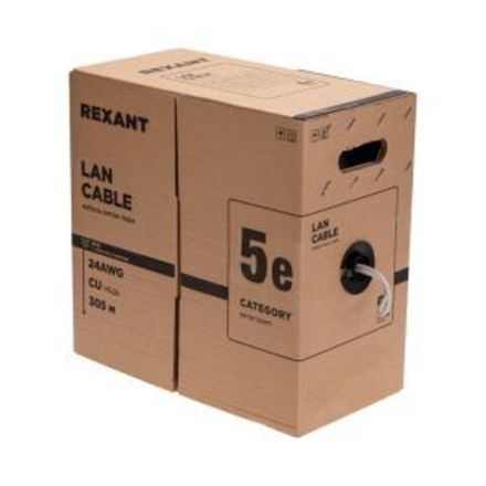 Кабель витая пара F/UTP, CAT 5e, PE, 4PR, 24AWG, OUTDOOR, SOLID, черный, 305м, РФ REXANT