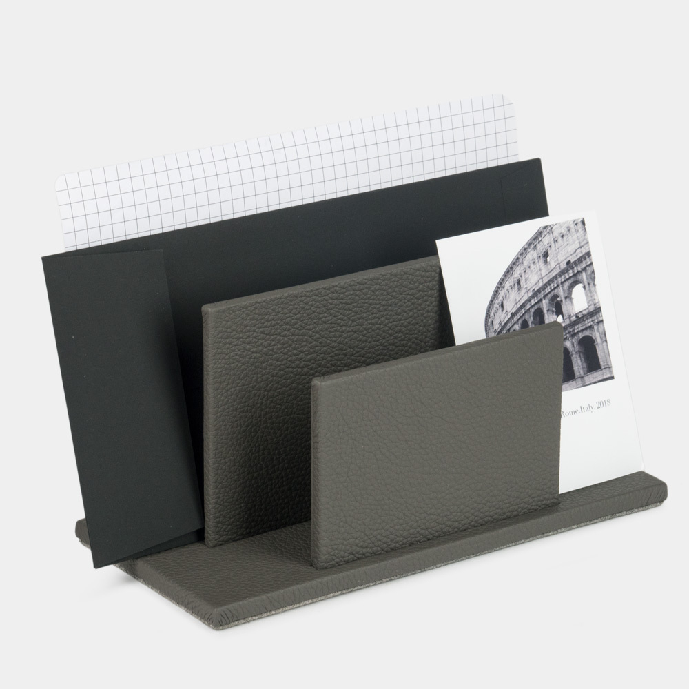 Подставка для визиток и бумаг из натуральной кожи теленка, серого цвета