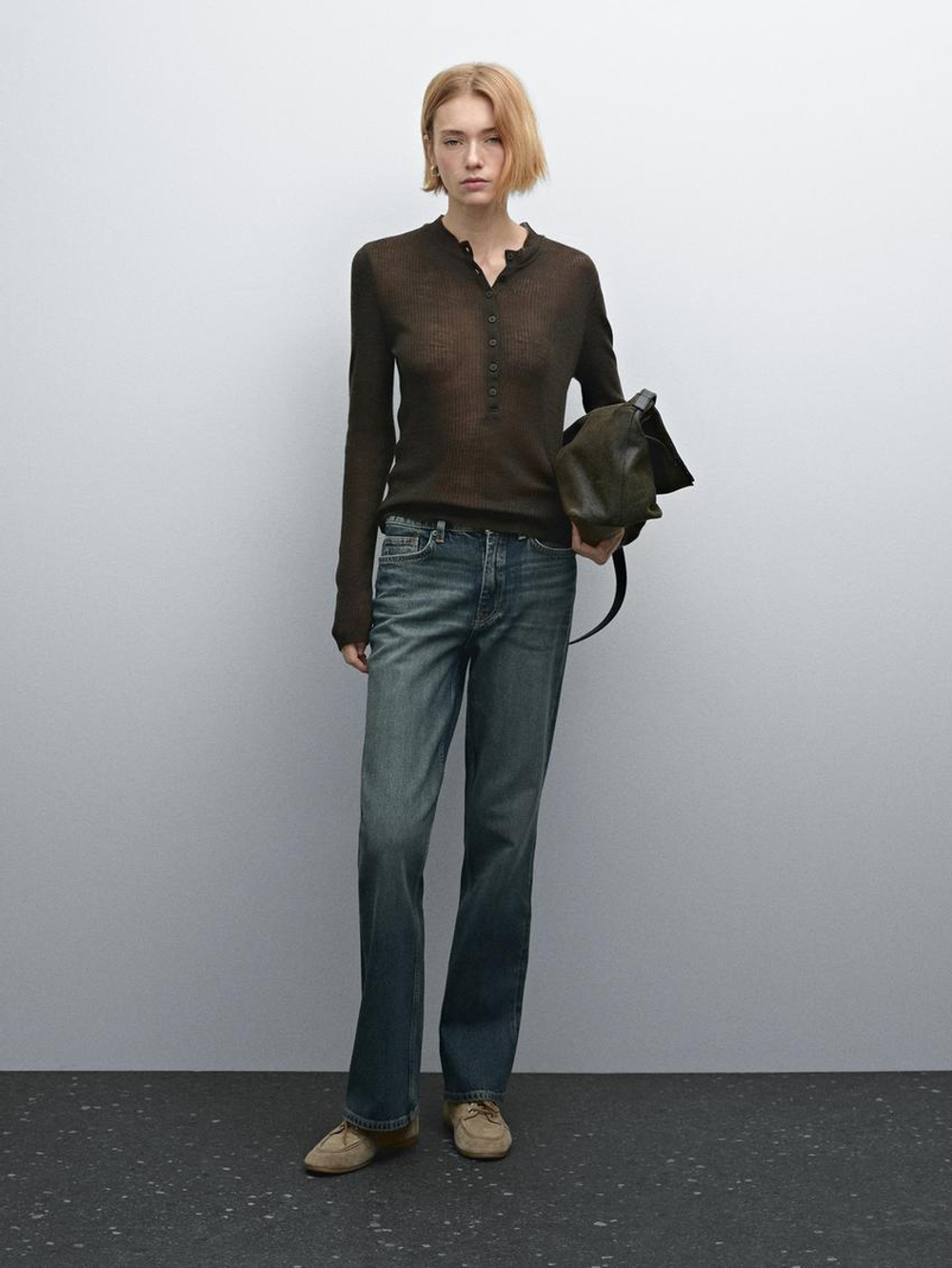 Massimo Dutti Джинсы из смесового хлопка с высокой посадкой, синий