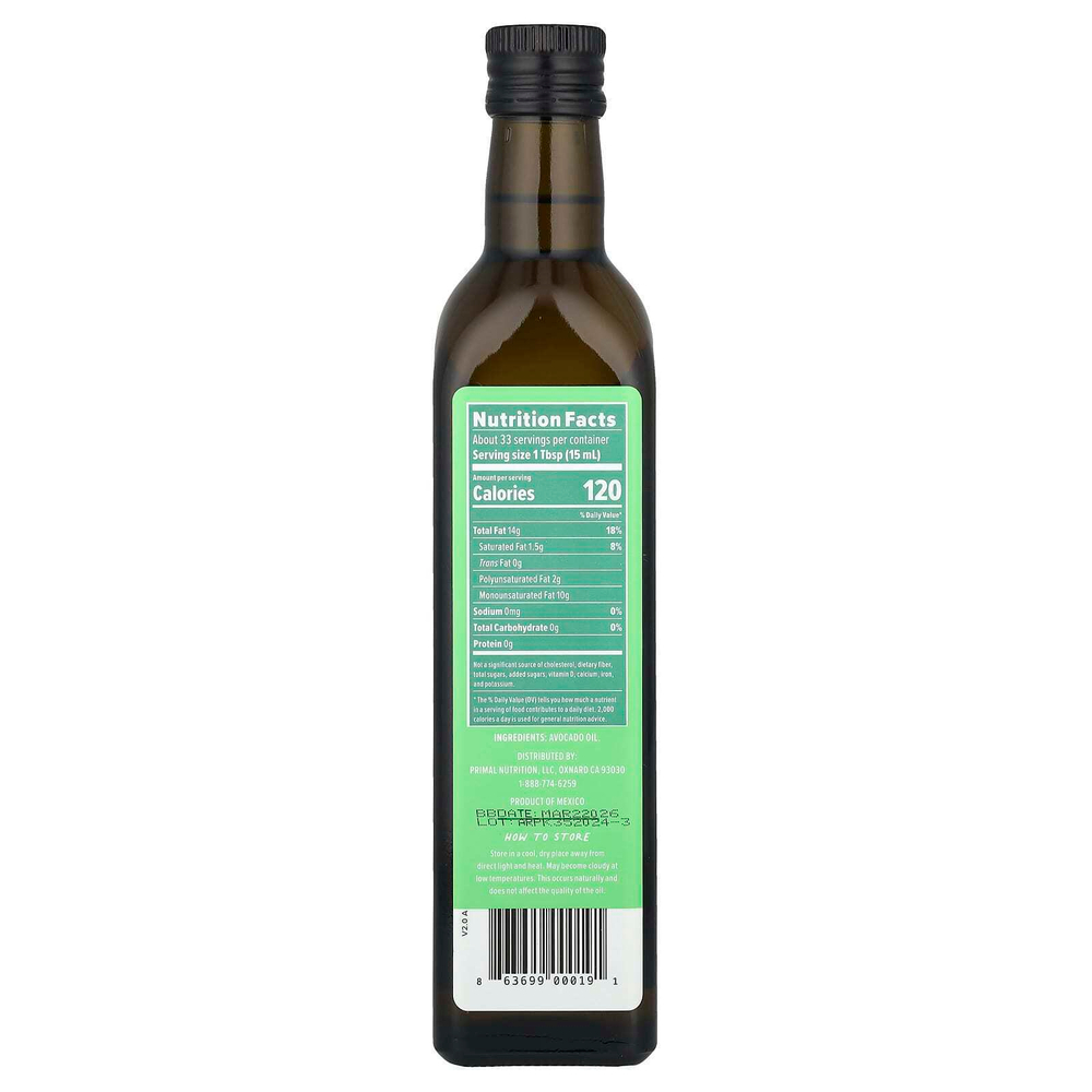 Primal Kitchen, Чистое масло авокадо, 1 пп 500 мл (0,9 жидк. Унции)