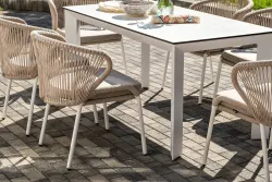 "Венето" обеденная группа на 6 персон со стульями "Милан", каркас белый, роуп бежевый